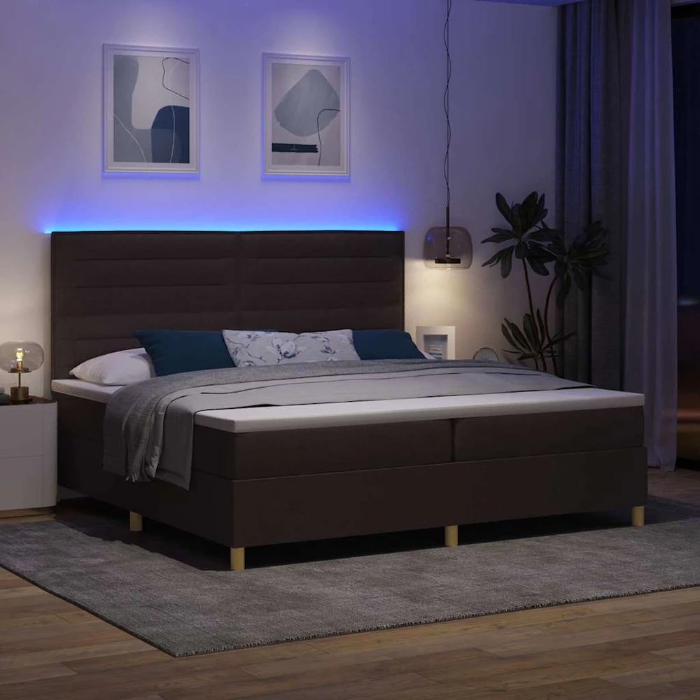LED Čiužinio Lova Tamsiai rudas 200 x 200 cm audinys