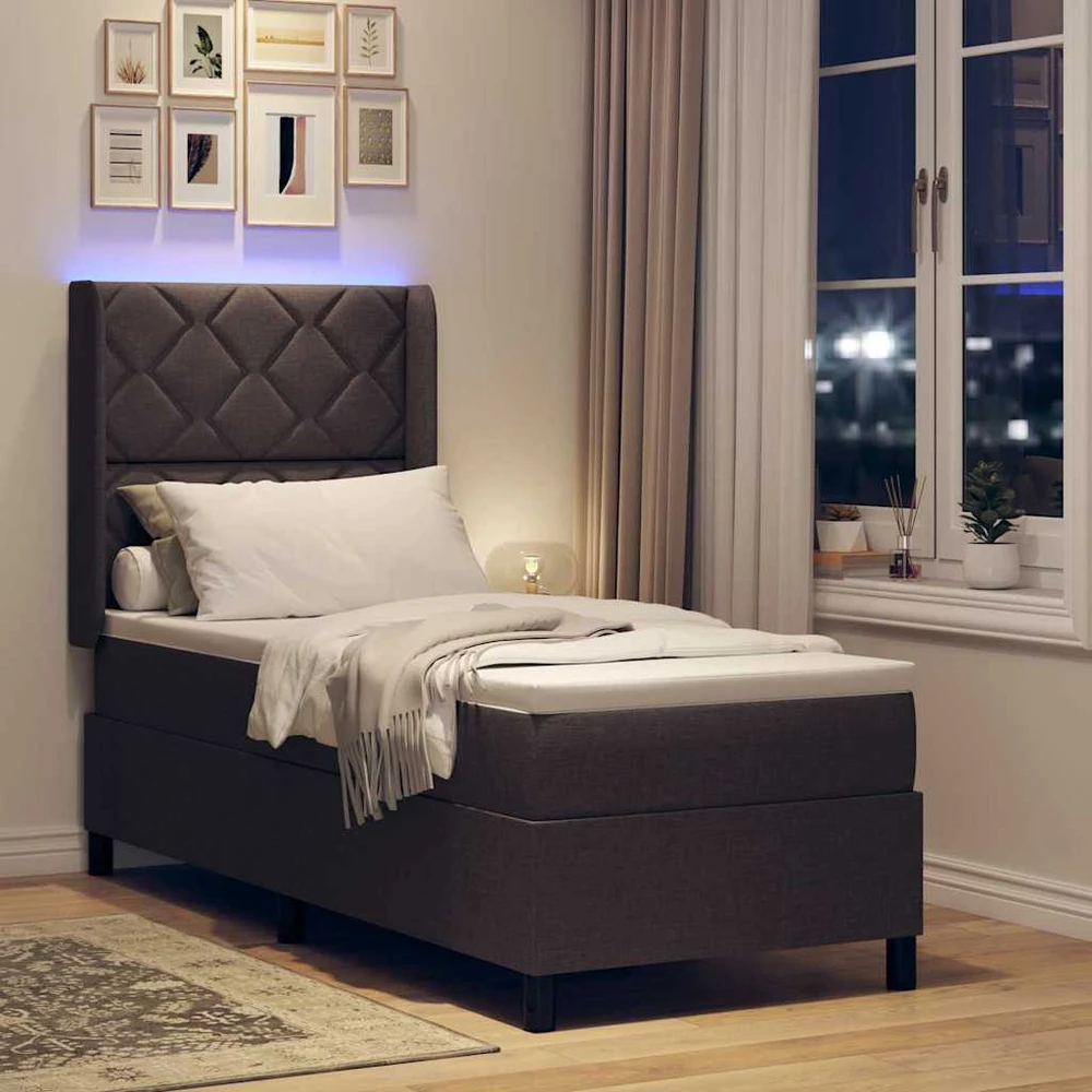 LED Čiužinio Lova Tamsiai rudas 90 x 190 cm audinys