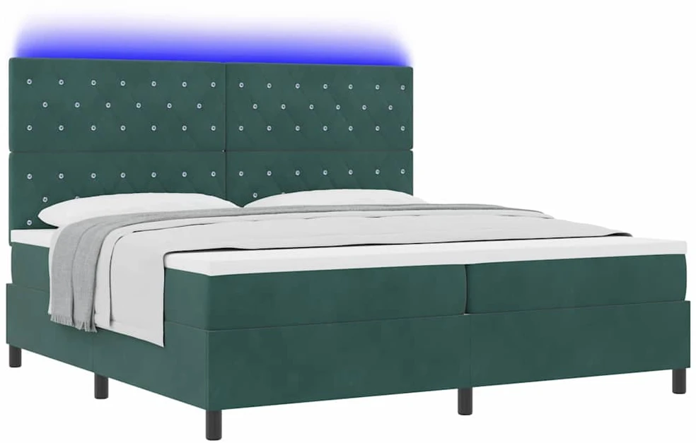 LED Čiužinio Lova Tamsiai žalia 200 x 200 cm Aksomas