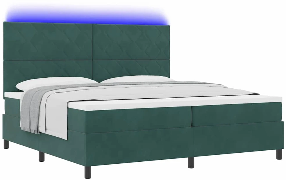 LED Čiužinio Lova Tamsiai žalia 200 x 200 cm Aksomas