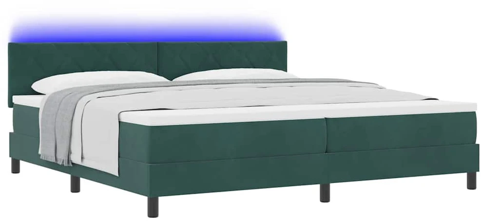 LED Čiužinio Lova Tamsiai žalia 200 x 200 cm Aksomas