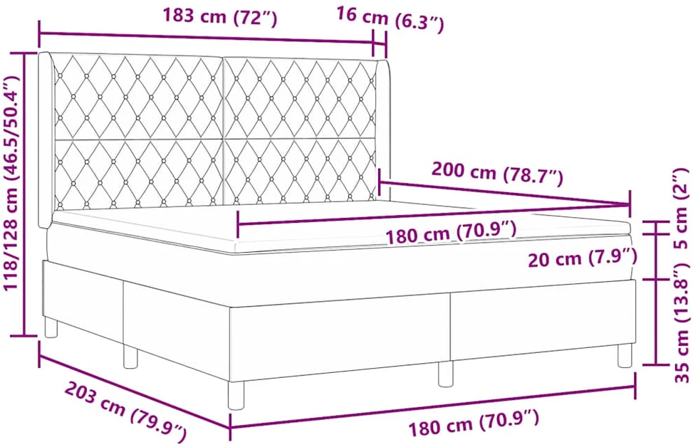 Kiemas lova su čiužiniu su LED Juoda 180 x 200 cm Aksomas