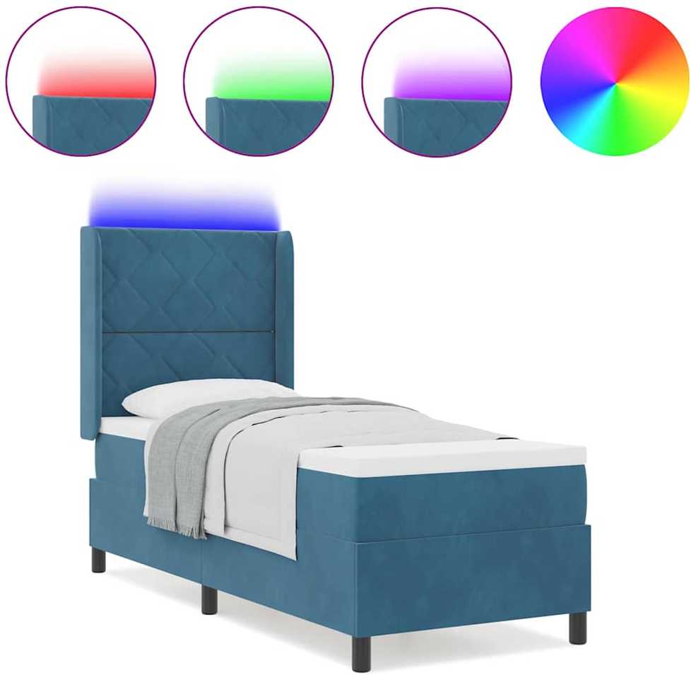 Kiemas lova su LED juostelėmis Mėlyna 80 x 200 cm Aksomas