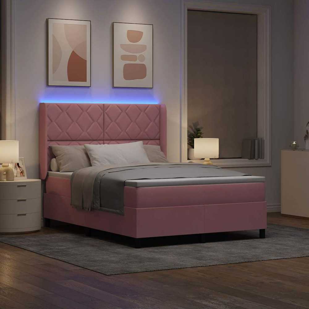 Kiemas lova su LED juostelėmis Rožinė 140 x 190 cm Aksomas
