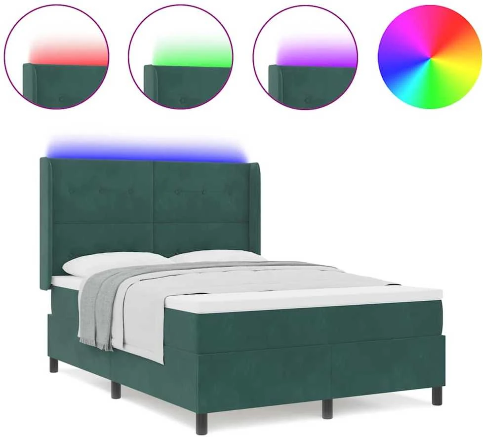 Kiemas lova su LED juostelėmis Žalia 140 x 190 cm Aksomas