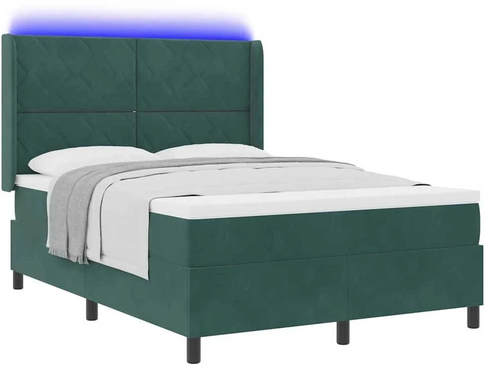 Kiemas lova su LED juostelėmis Žalia 140 x 190 cm Aksomas