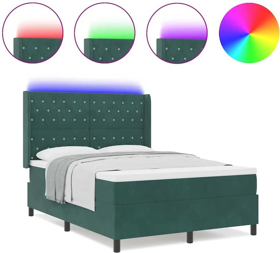 Kiemas lova su LED juostelėmis Žalia 140 x 190 cm Aksomas