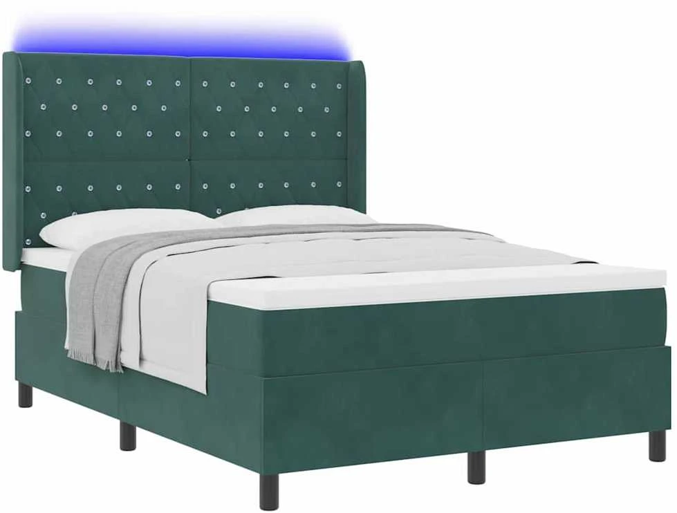 Kiemas lova su LED juostelėmis Žalia 140 x 190 cm Aksomas