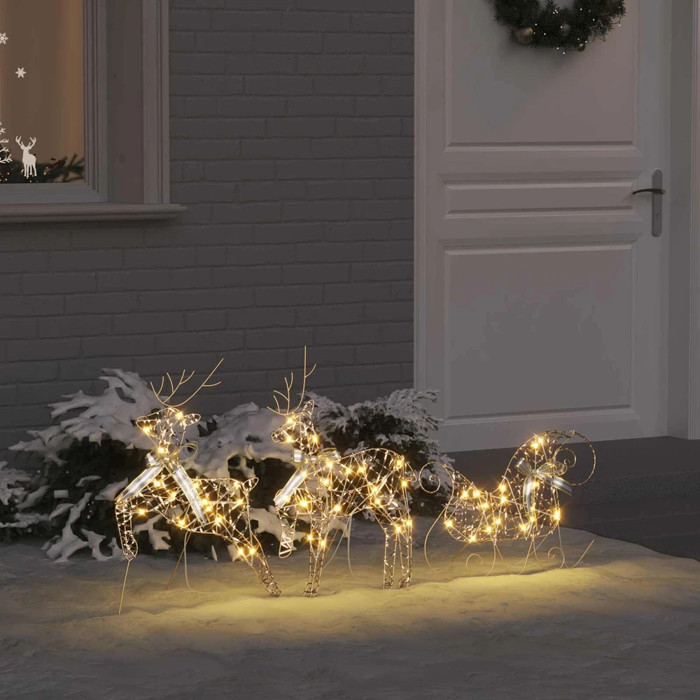 LED elniai 3 vnt. 60 LED Šilta balta 44,5 x 18 x 66 cm PET