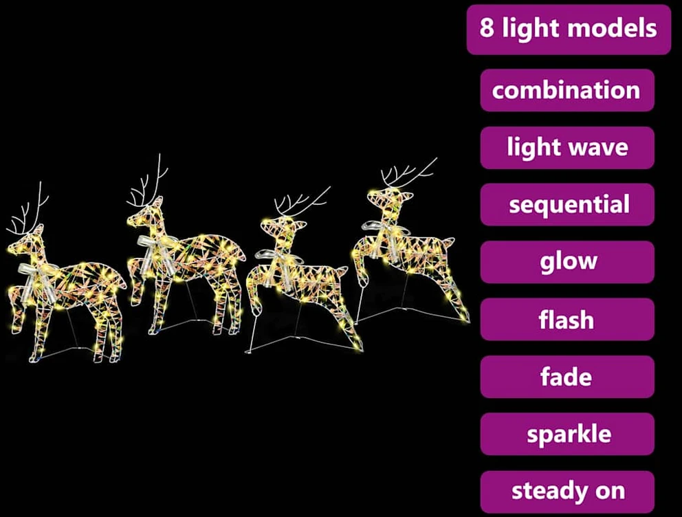 LED elniai 4 vnt. 80 LED Daugiaspalvis 44 x 18 x 65,5 cm PET