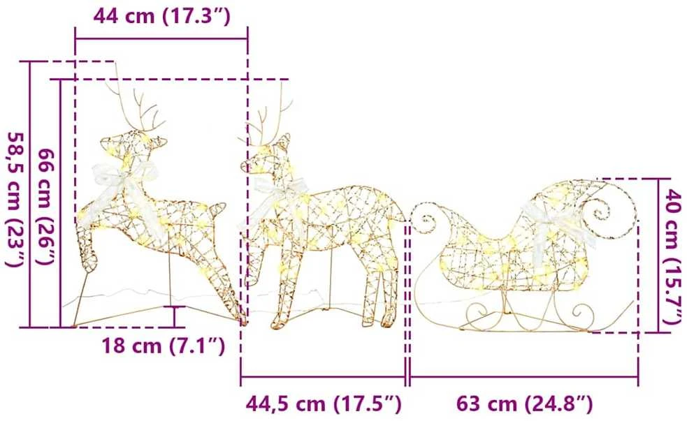 LED elniai 3 vnt. 60 LED Šilta balta 44,5 x 18 x 66 cm PET