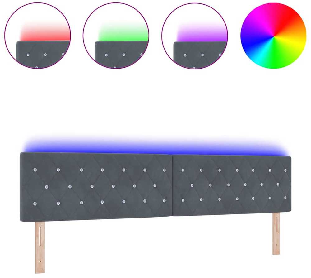 LED galvūgalis su LED juostelėmis Tamsiai pilka 200 cm Aksomas