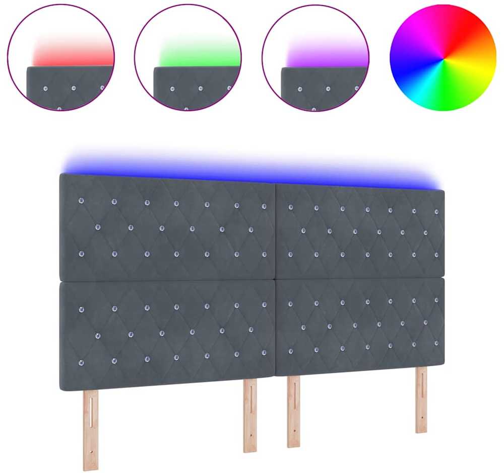LED galvūgalis su LED juostelėmis Tamsiai pilka 180 cm Aksomas