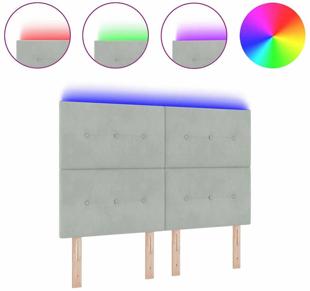 LED galvūgalis su LED juostelėmis Šviesiai pilka 144 cm Aksomas