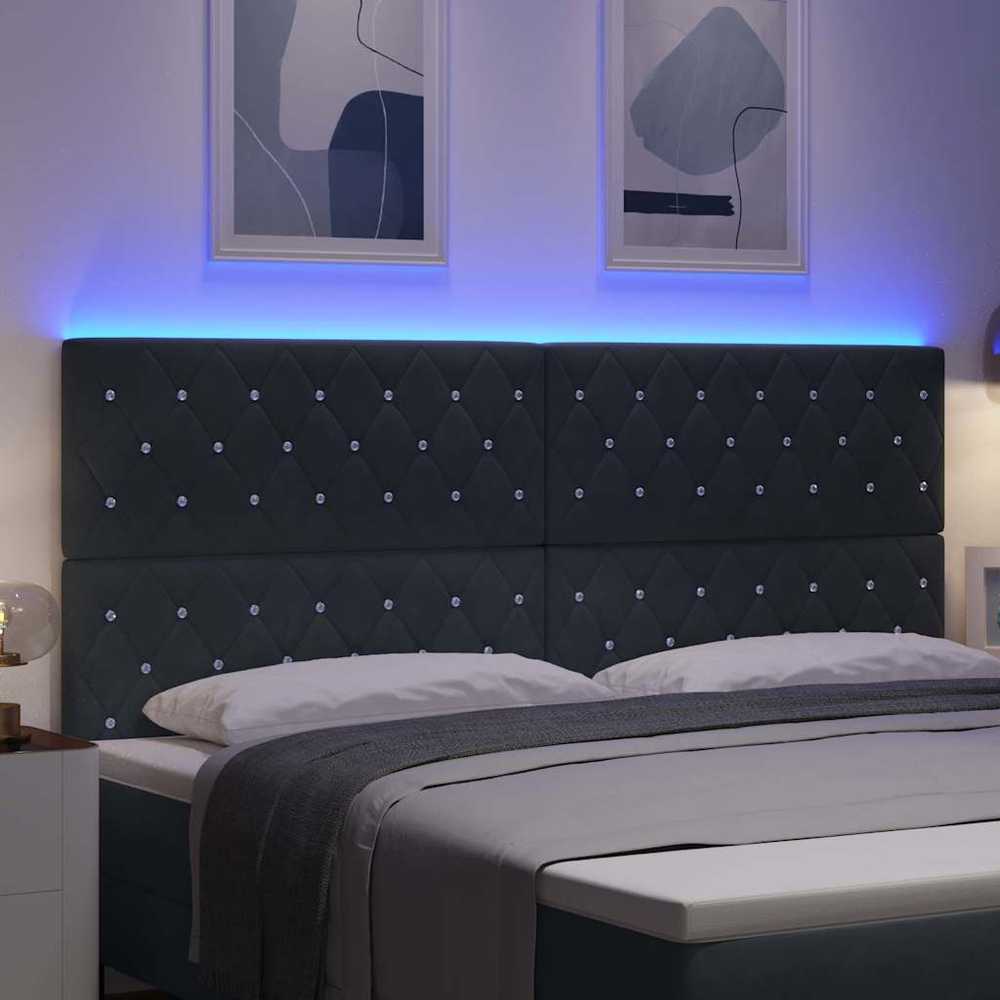 LED galvūgalis su LED juostelėmis Tamsiai pilka 200 cm Aksomas