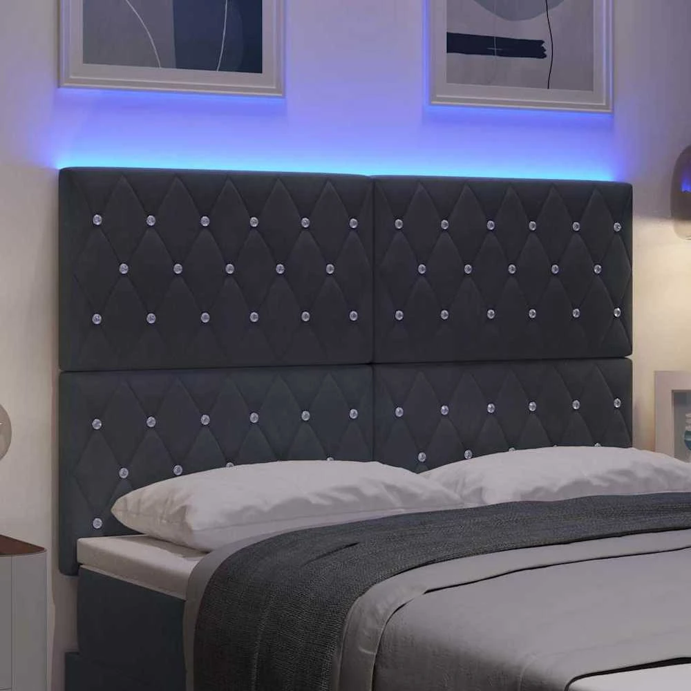 LED galvūgalis su LED juostelėmis Tamsiai pilka 160 cm Aksomas