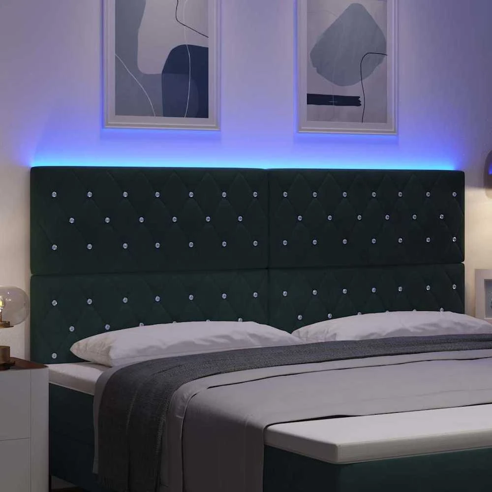 LED galvūgalis su LED juostelėmis Tamsiai žalia 200 cm Aksomas