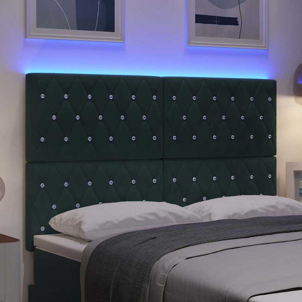 LED galvūgalis su LED juostelėmis Tamsiai žalia 160 cm Aksomas