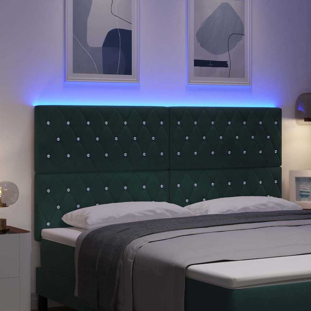 LED galvūgalis su LED juostelėmis Tamsiai žalia 180 cm Aksomas