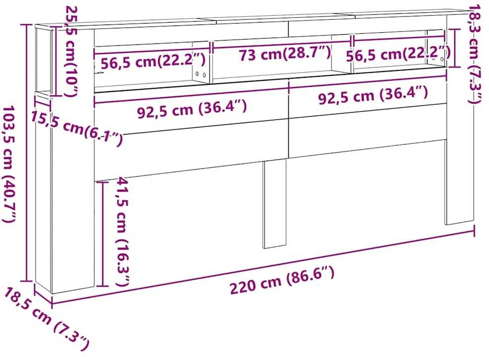 LED galvūgalis, ąžuolo, 220x18,5x103,5cm, apdirbta mediena