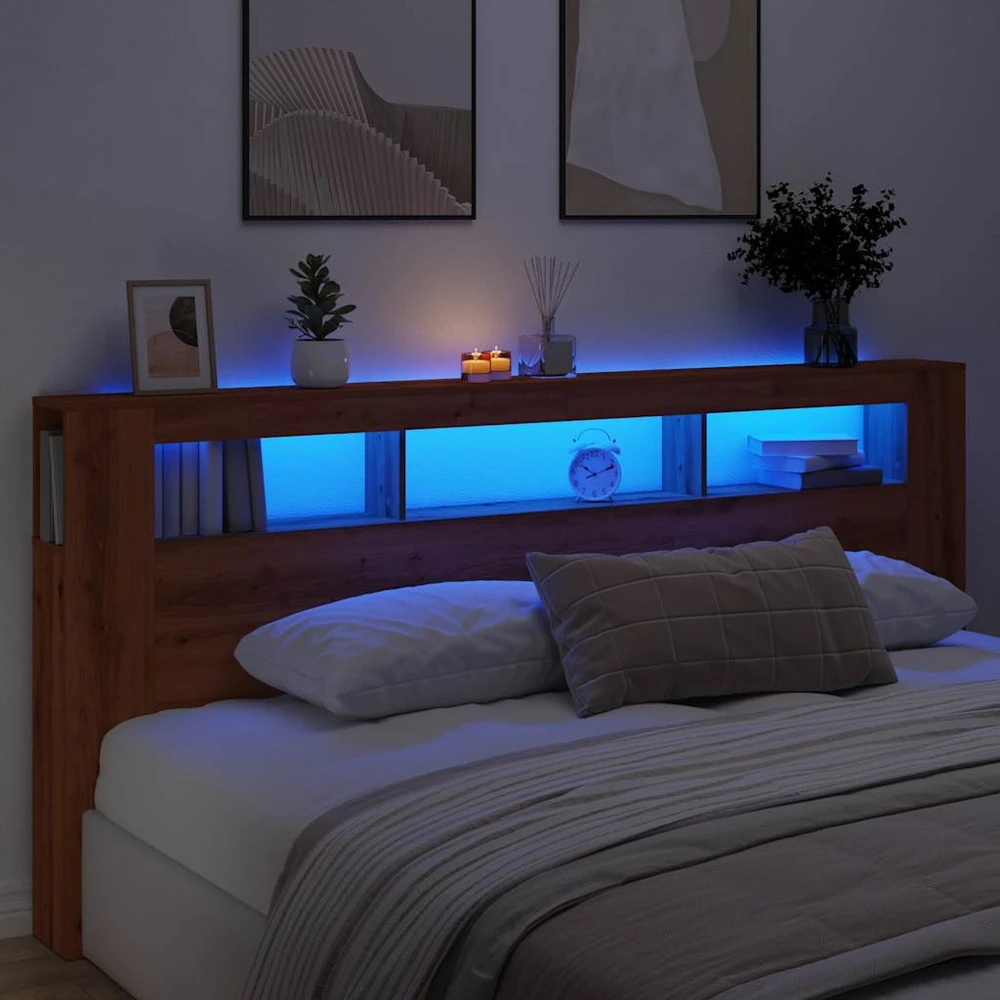 LED galvūgalis, ąžuolo spalvos, 220x18,5x103,5 cm, inžinerinė mediena