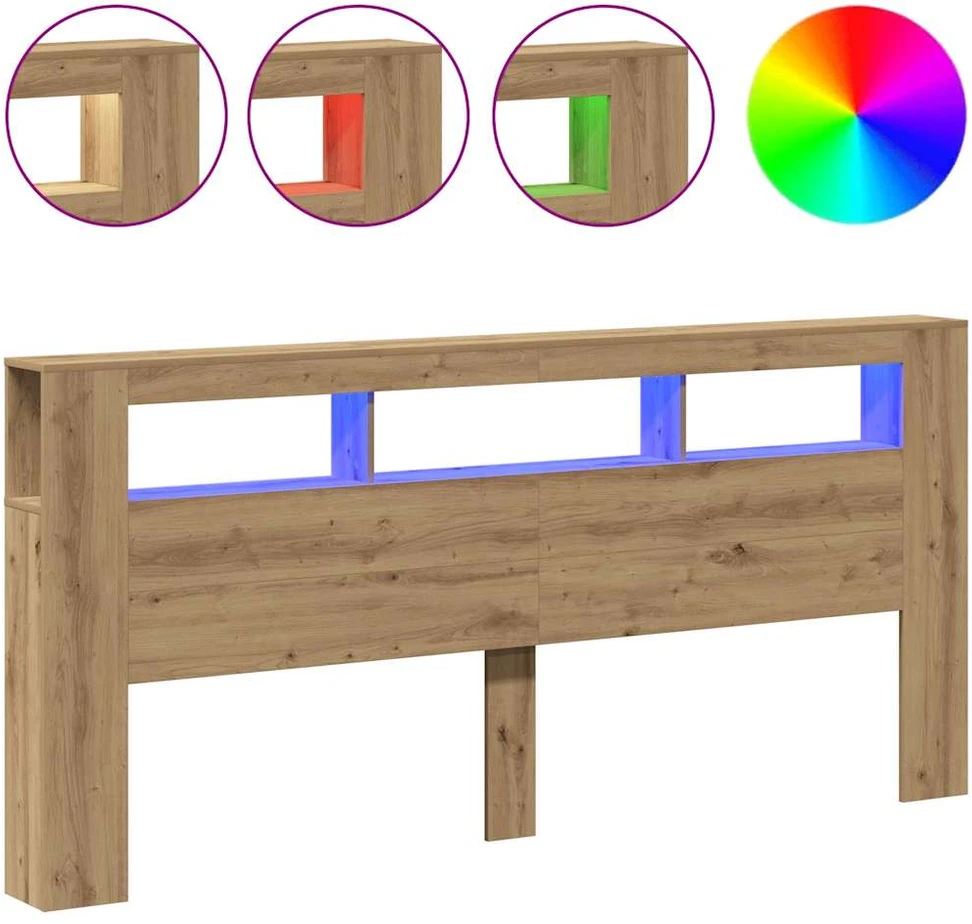 LED galvūgalis, ąžuolo spalvos, 220x18,5x103,5 cm, inžinerinė mediena