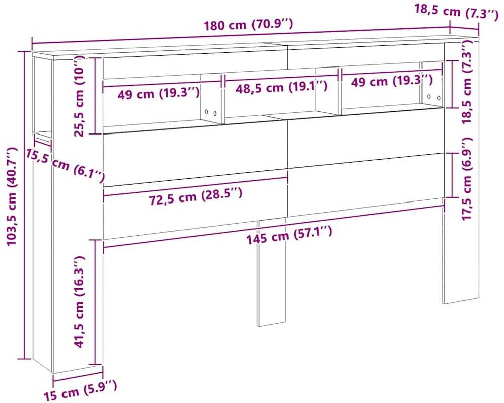 LED galvūgalis, baltas, 180x18,5x103,5cm, apdirbta mediena