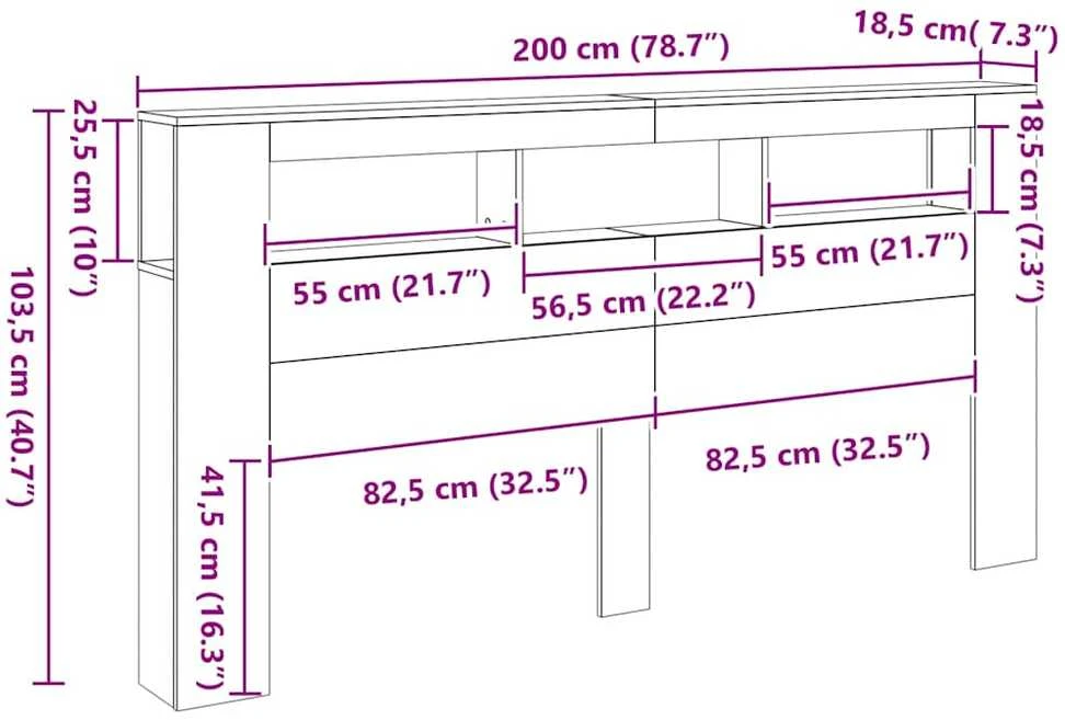LED galvūgalis, baltas, 200x18,5x103,5cm, apdirbta mediena