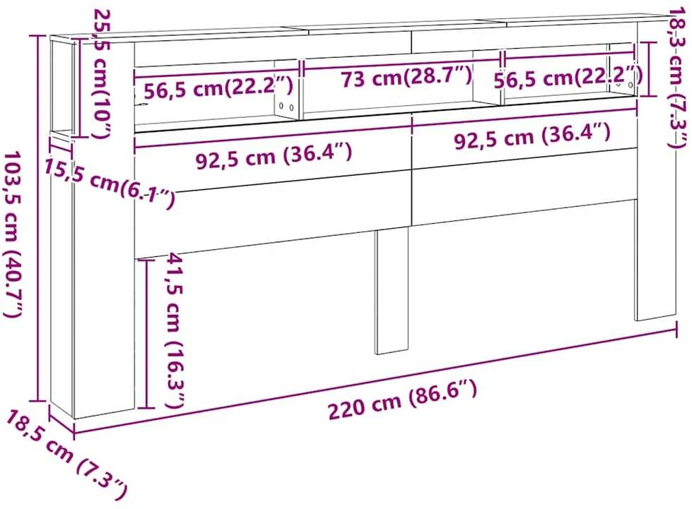 LED galvūgalis, baltas, 220x18,5x103,5cm, apdirbta mediena