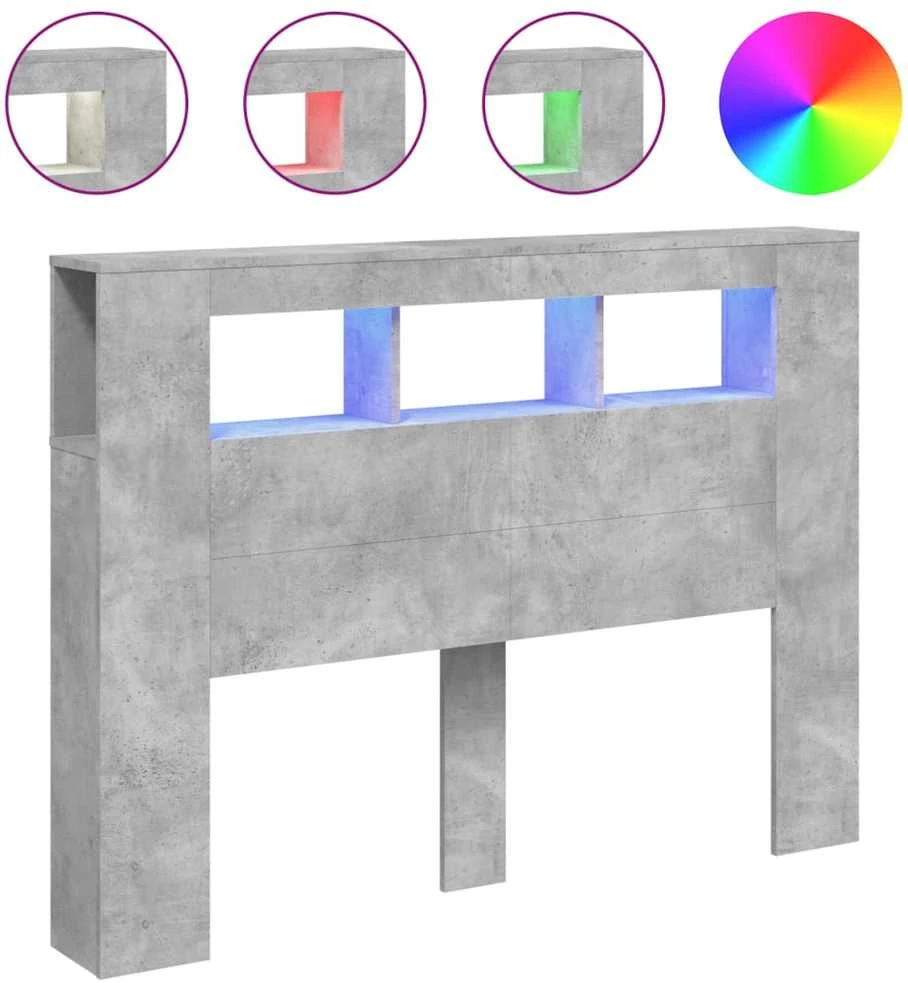 LED galvūgalis, betono, 140x18,5x103,5cm, apdirbta mediena