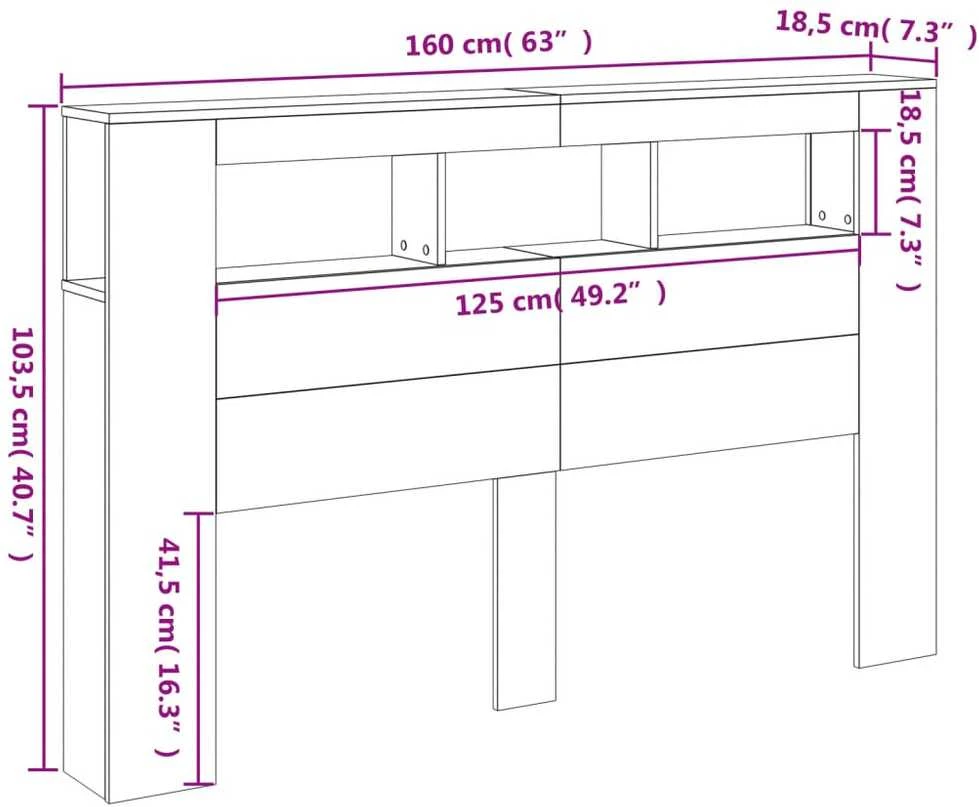LED galvūgalis, betono, 160x18,5x103,5cm, apdirbta mediena
