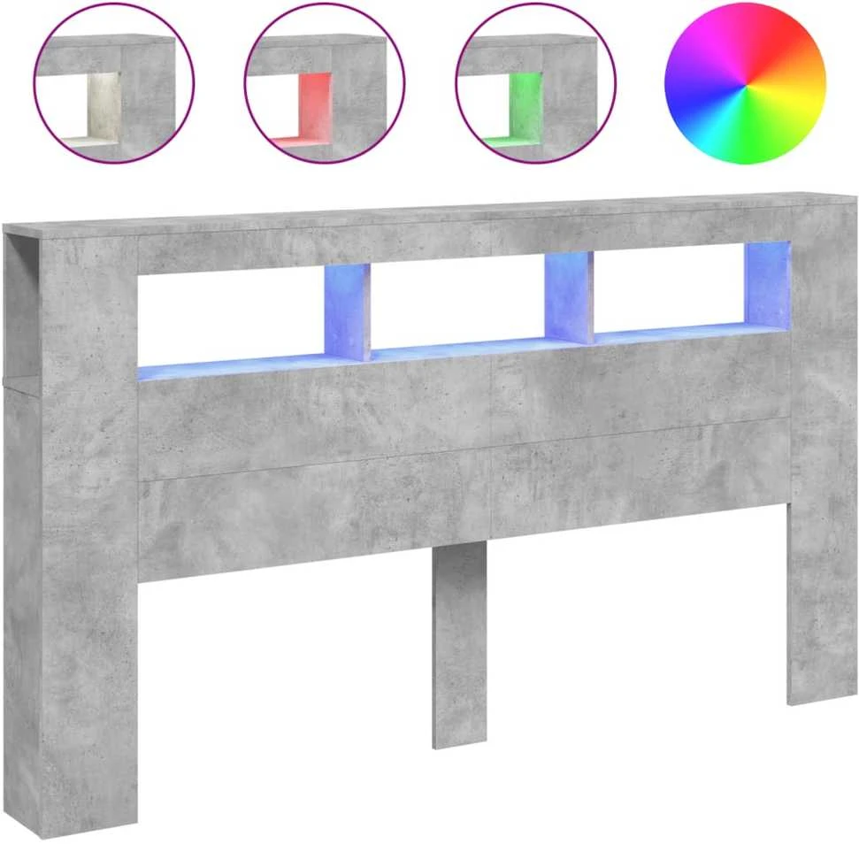 LED galvūgalis, betono, 180x18,5x103,5cm, apdirbta mediena