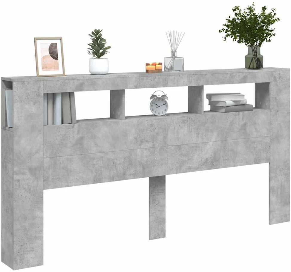 LED galvūgalis, betono, 200x18,5x103,5cm, apdirbta mediena