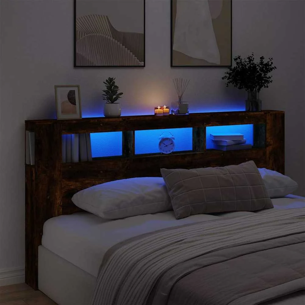 LED galvūgalis, dūminio ąžuolo, 200x18,5x103,5cm, mediena