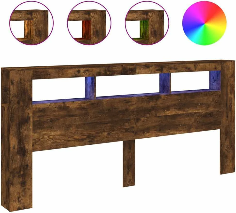 LED galvūgalis, dūminio ąžuolo, 220x18,5x103,5cm, mediena