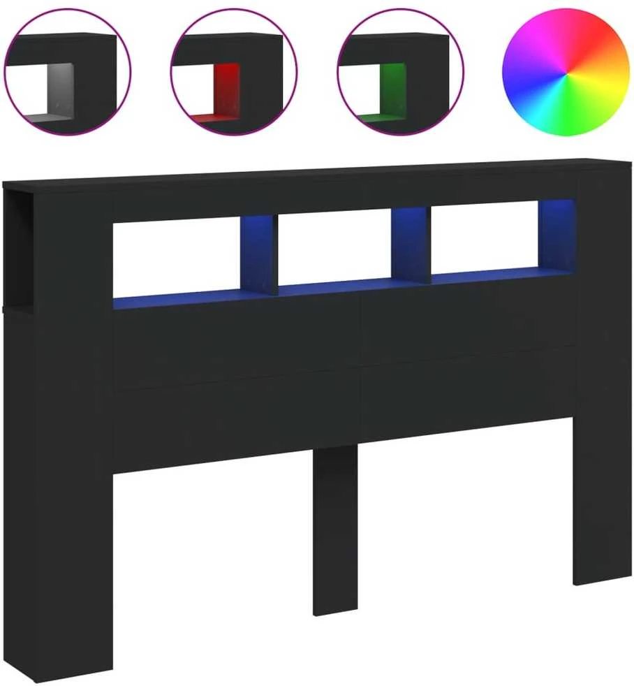 LED galvūgalis, juodas, 160x18,5x103,5cm, apdirbta mediena