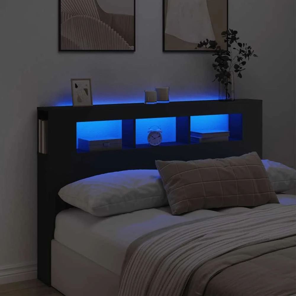 LED galvūgalis, juodas, 160x18,5x103,5cm, apdirbta mediena