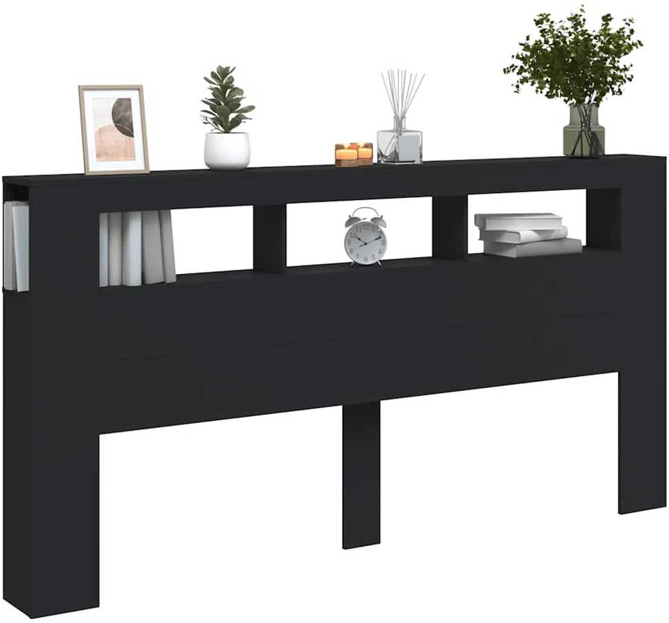 LED galvūgalis, juodas, 200x18,5x103,5cm, apdirbta mediena