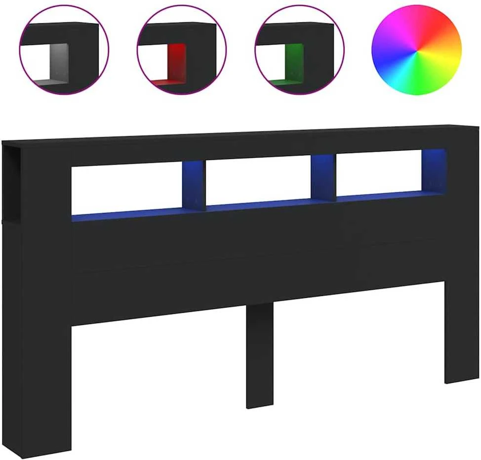 LED galvūgalis, juodas, 200x18,5x103,5cm, apdirbta mediena