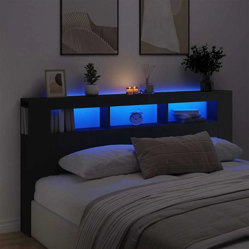 LED galvūgalis, juodas, 200x18,5x103,5cm, apdirbta mediena