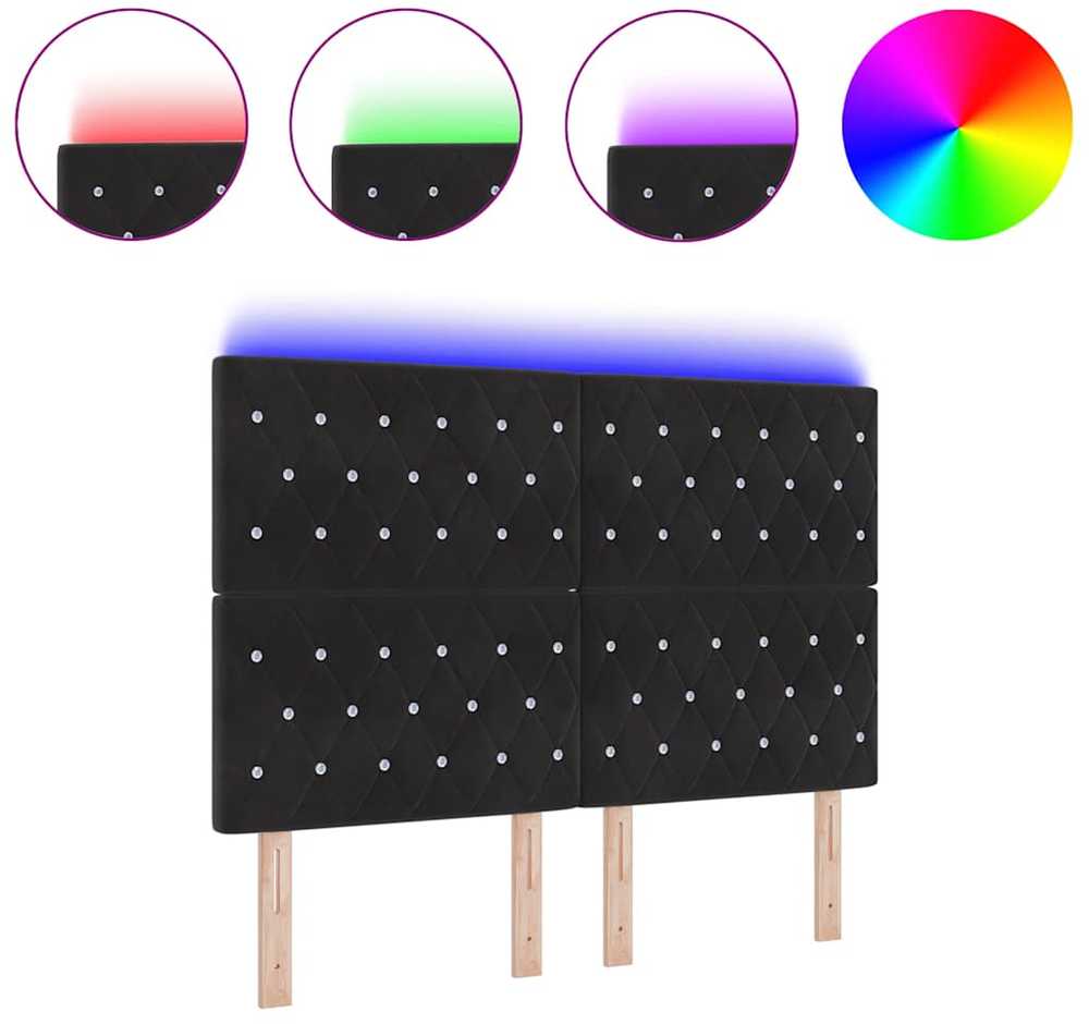LED galvūgalis su LED juostelėmis Juodas 144 cm Aksomas