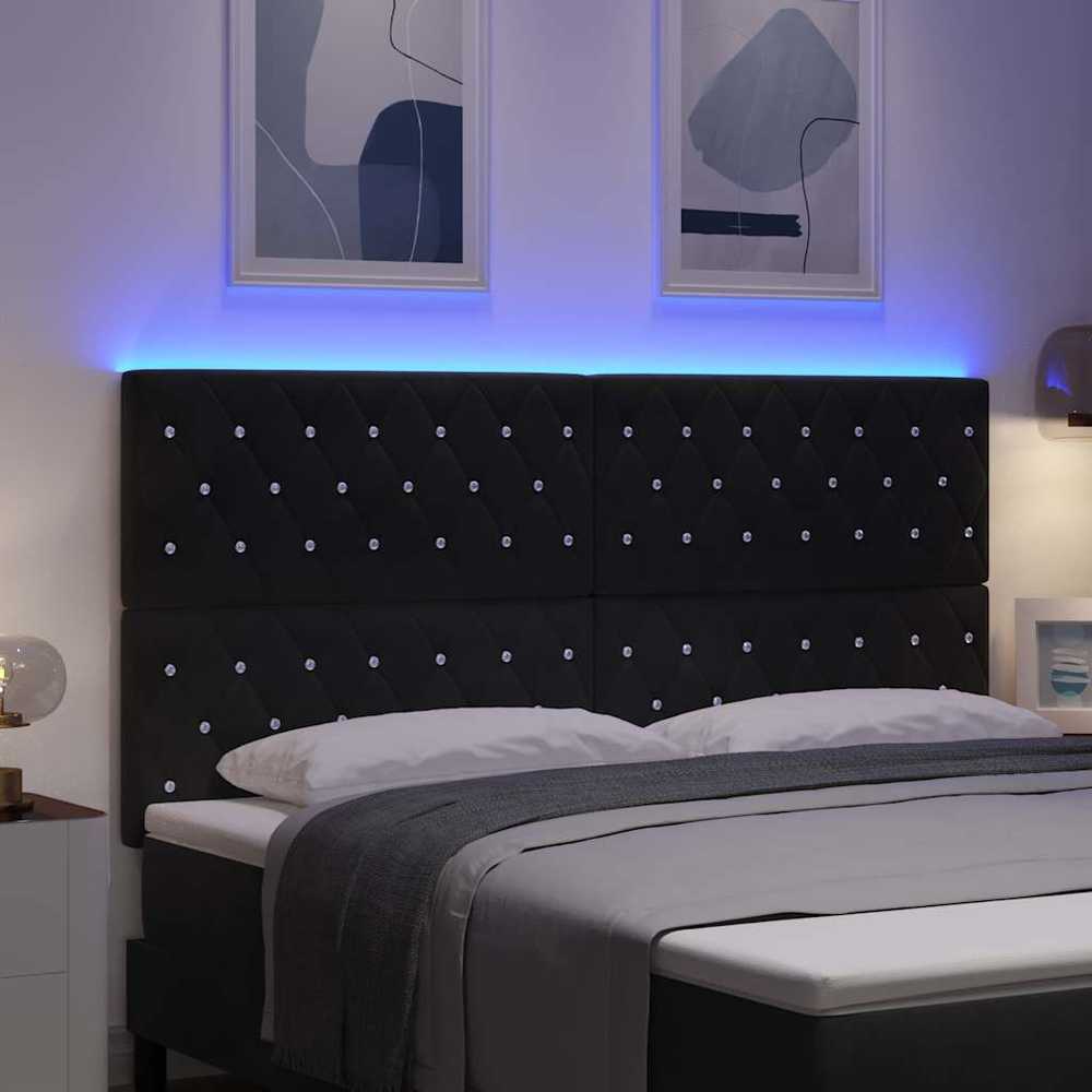 LED galvūgalis su LED juostelėmis Juodas 180 cm Aksomas