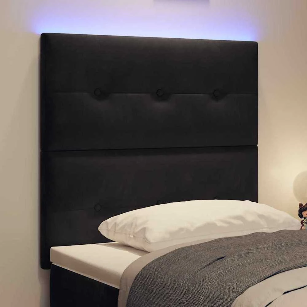 LED galvūgalis su LED juostelėmis Juodas 90 cm Aksomas