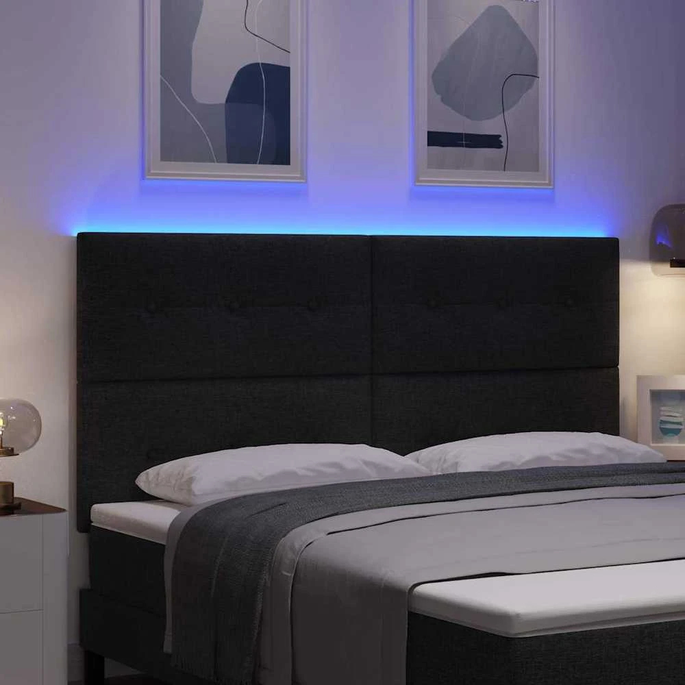 LED galvūgalis su LED juostelėmis Juodas 180 cm audinys