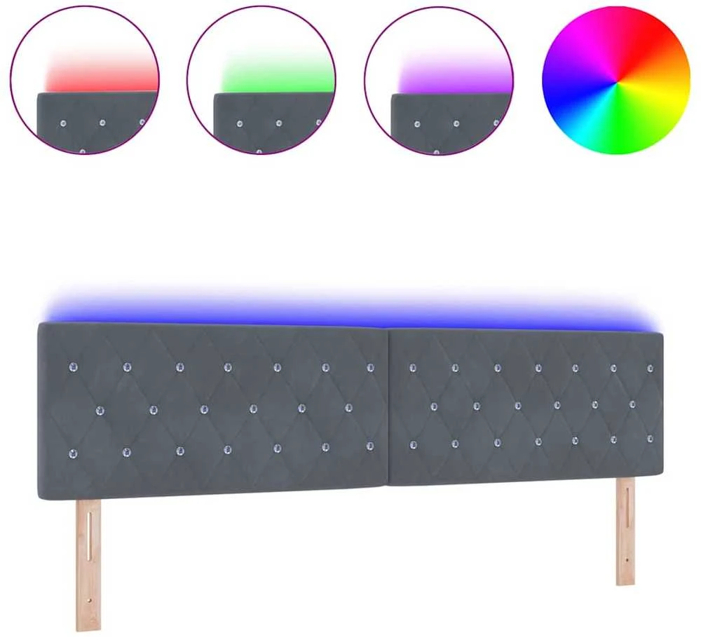 LED galvūgalis su LED juostelėmis Tamsiai pilka 180 cm Aksomas