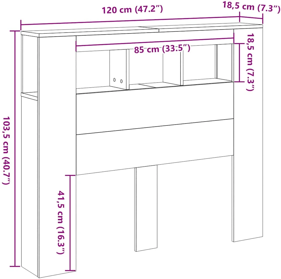 LED galvūgalis, medienos, 120x18,5x103,5cm, apdirbta mediena