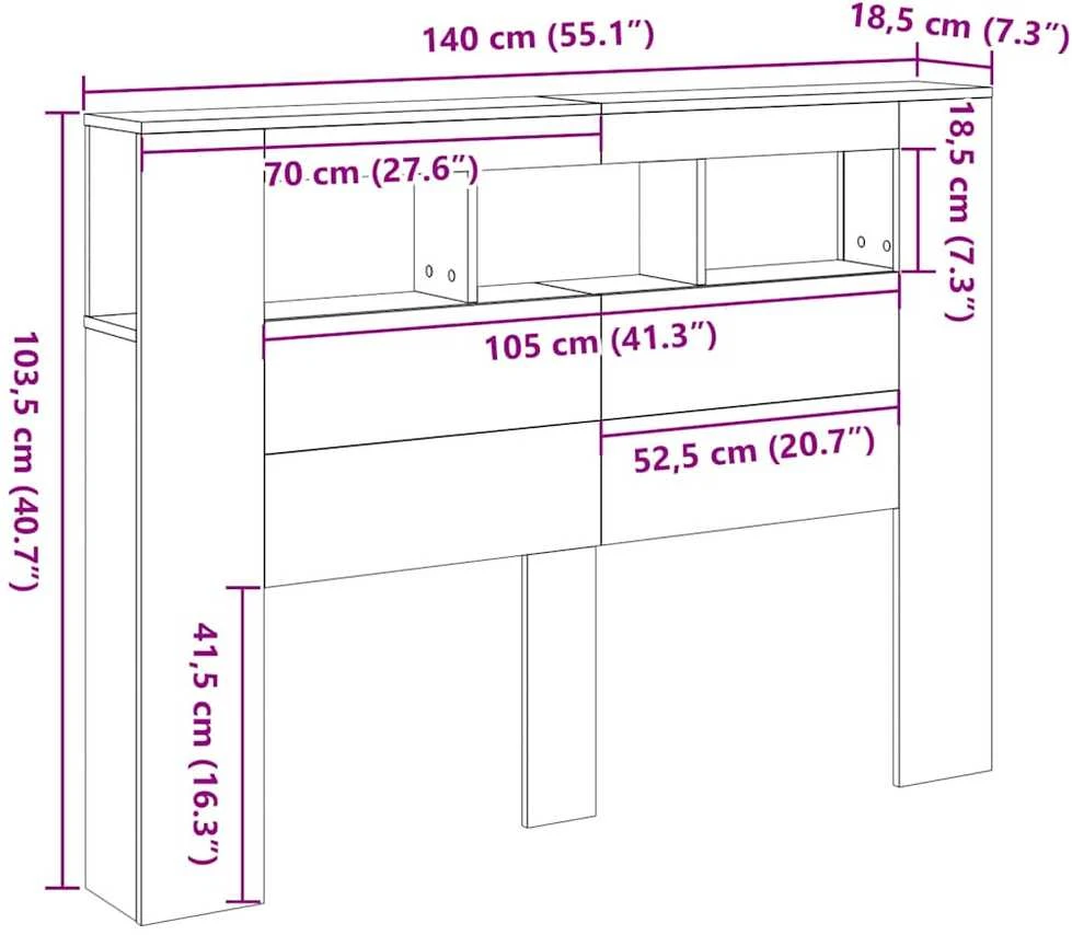 LED galvūgalis, medienos, 140x18,5x103,5cm, apdirbta mediena