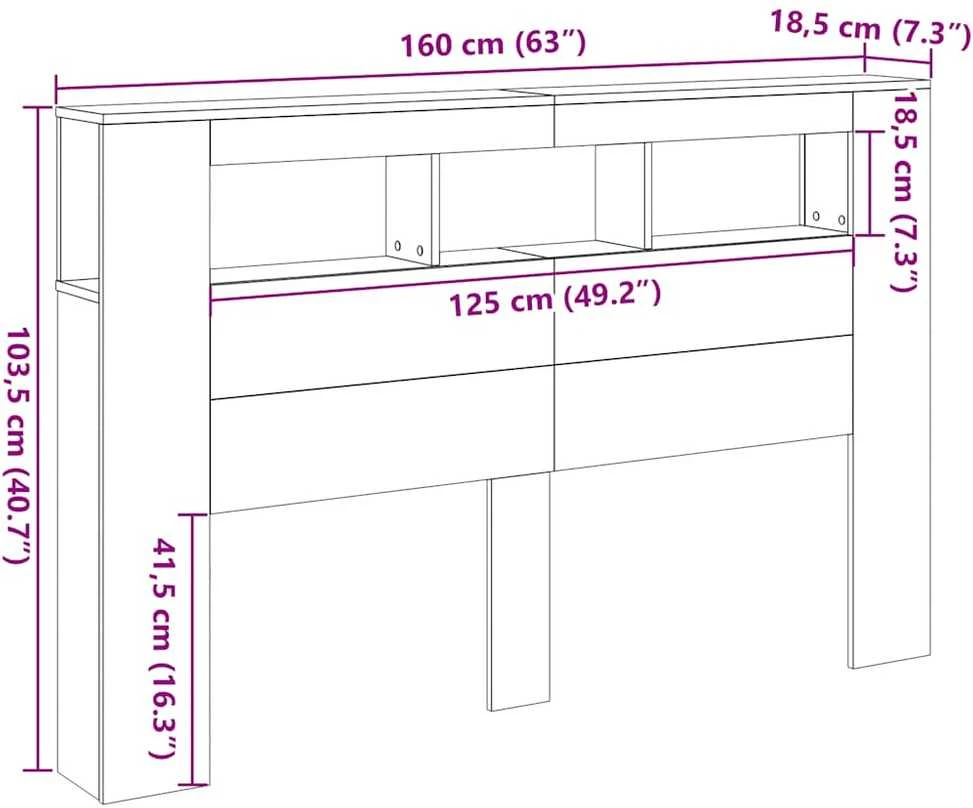 LED galvūgalis, medienos, 160x18,5x103,5cm, apdirbta mediena