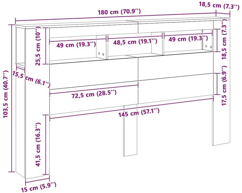 LED galvūgalis, medienos, 180x18,5x103,5cm, apdirbta mediena