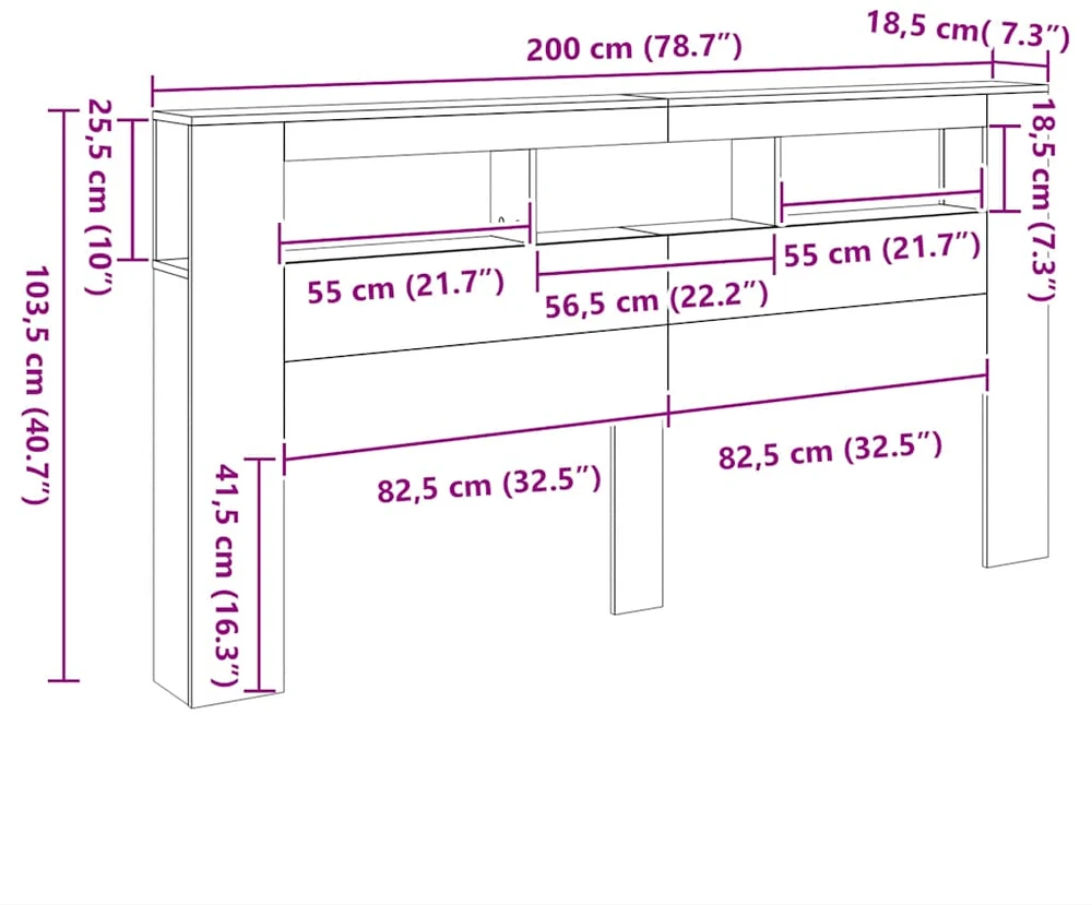 LED galvūgalis, medienos, 200x18,5x103,5cm, apdirbta mediena